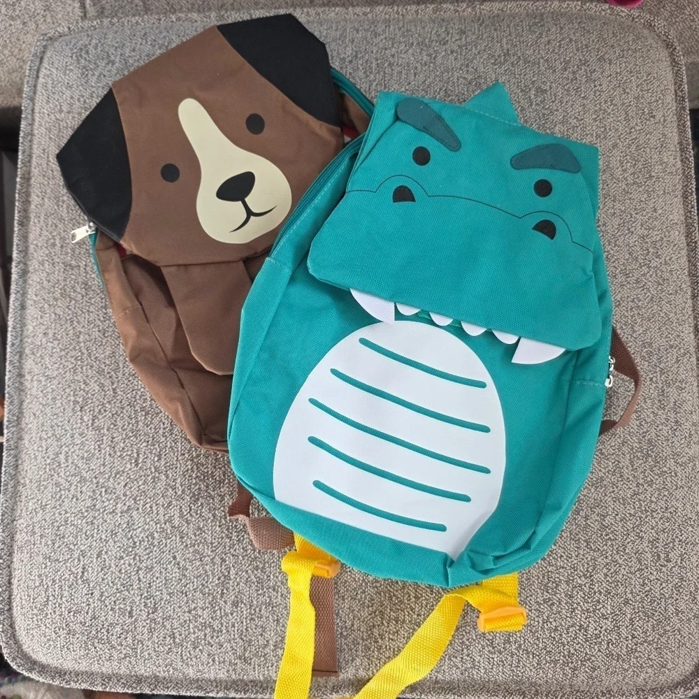 Lot of 2 Kids Small Backpacks - Dinosaur and Dog